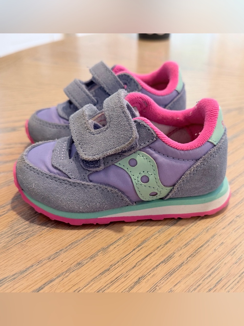 Saucony Kids Purple Gray Pink Sneakers with Mint Accent
